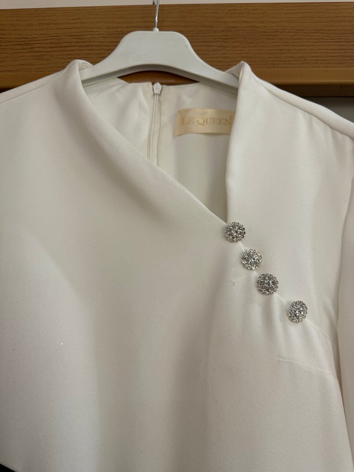 Pınar şems Uzun Kol Detaylı Siyah Beyaz Elbise - Görsel 2