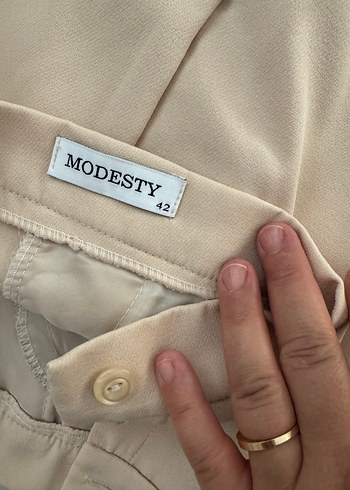 Bej Midi Kadın Kumaş Pantolon - Görsel 2