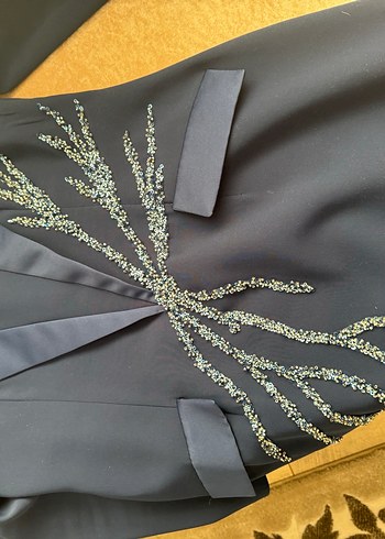 Boncuk İşlemeli Lacivert Kadın Uzun Elbise - Görsel 3