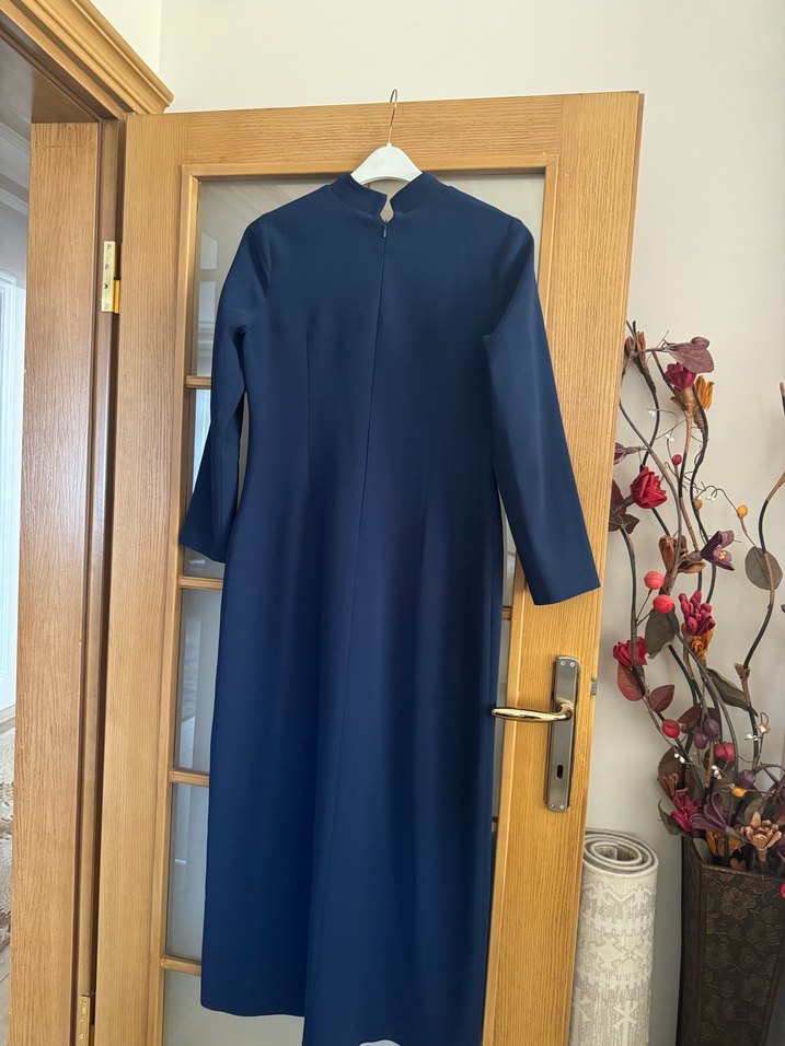 Boncuk İşlemeli Lacivert Kadın Uzun Elbise - Görsel 2