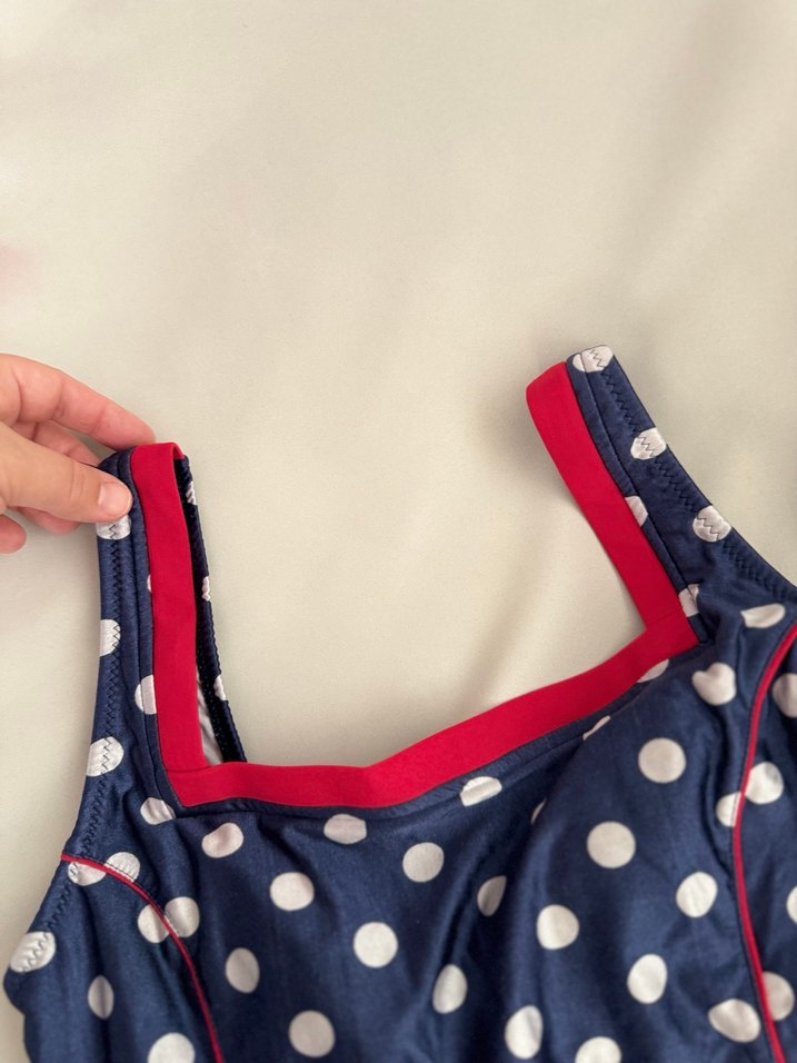 Mavi Puantiyeli Düğmeli Vintage Mayo - Görsel 3