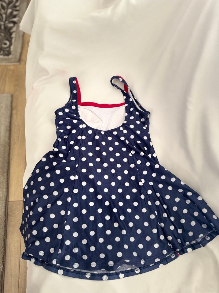 Mavi Puantiyeli Düğmeli Vintage Mayo - Görsel 4