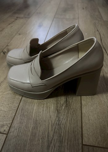 Bej Platform Topuklu loafer Kadın Klasik Ayakkabı - Görsel 2