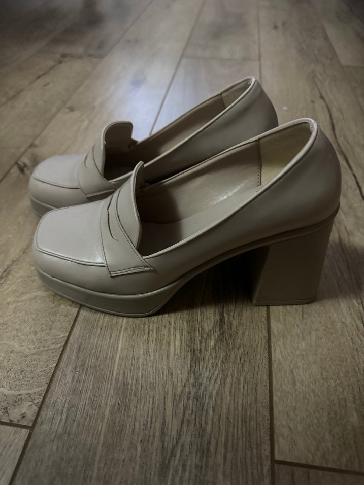 Bej Platform Topuklu loafer Kadın Klasik Ayakkabı - Görsel 2