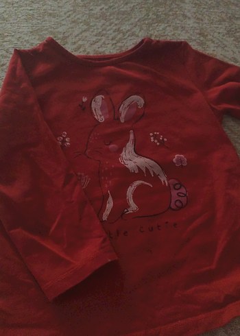 Kız Çocuk Kırmızı Uzun Kollu Baskılı Tişört - Görsel 2