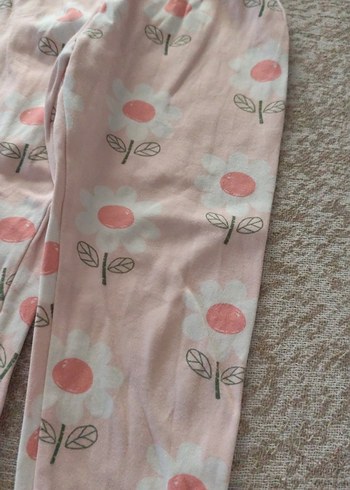 Kız Çocuk Pembe Çiçek Desenli Rahat Tayt - Görsel 3