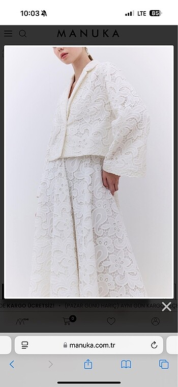 Zara Manuka Limited edition ekru dantel etek nikah elbisesi