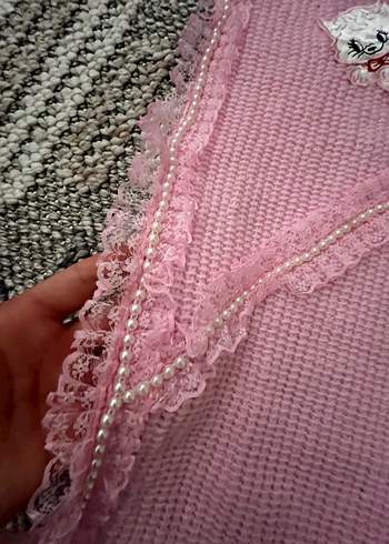 Pembe Nakışlı Örgü Çocuk Battaniyesi - Görsel 3