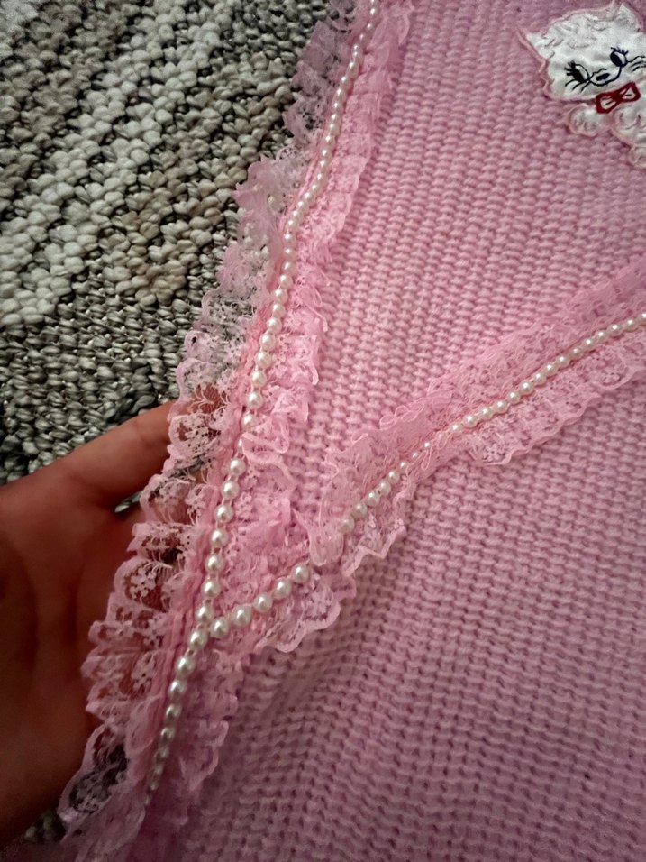 Pembe Nakışlı Örgü Çocuk Battaniyesi - Görsel 3