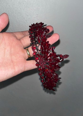 Bordo Pul İşlemeli Cam Taşlı Saç Aksesuarı - Görsel 5