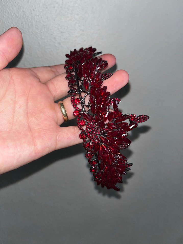 Bordo Pul İşlemeli Cam Taşlı Saç Aksesuarı - Görsel 5