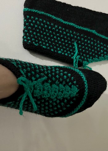 Yeşil Nakışlı Örgü Kadın patik - Görsel 2