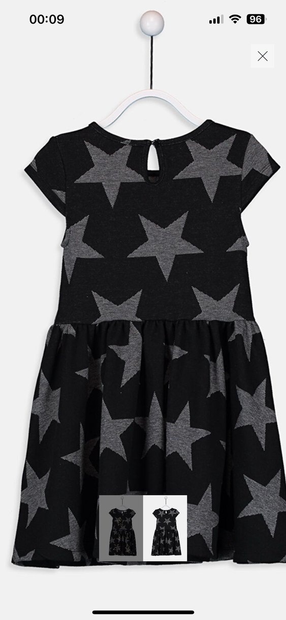 Kız Çocuk Siyah Payetli Yıldız Desenli Elbise - Görsel 2