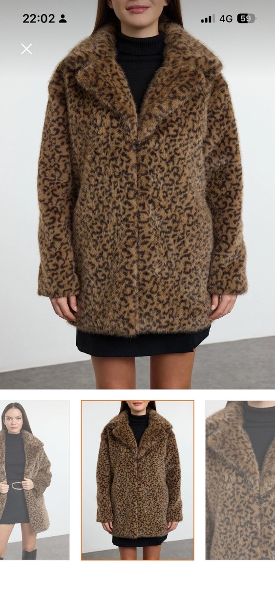 Kahverengi Leopar Desenli Midi Boy Suni Kürk m/l beden - Görsel 2