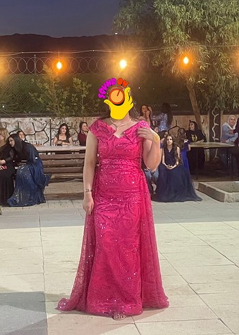 Özel dikim Pembe Dantel Uzun Abiye Elbise özel dikim kuyruklu - Görsel 3