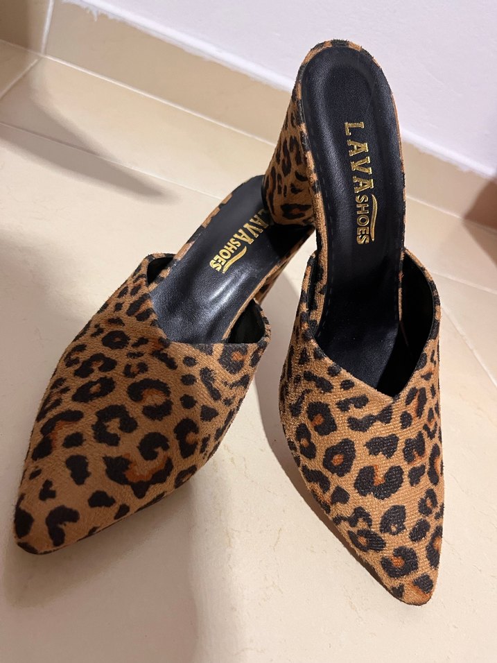 Leopar Desenli Süet Topuklu Kadın Stiletto - Görsel 4