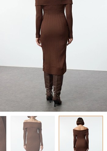 Kadın Kahverengi Uzun Kollu Kalem Elbise - Görsel 2