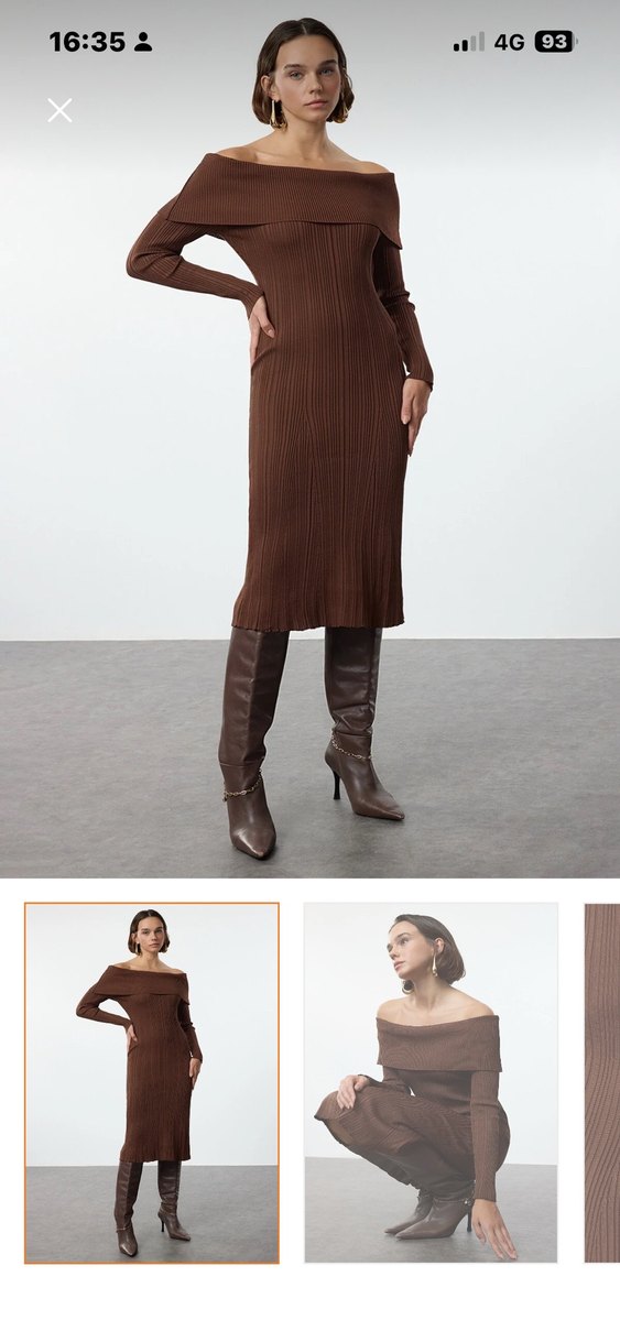 Kadın Kahverengi Uzun Kollu Kalem Elbise - Görsel 4