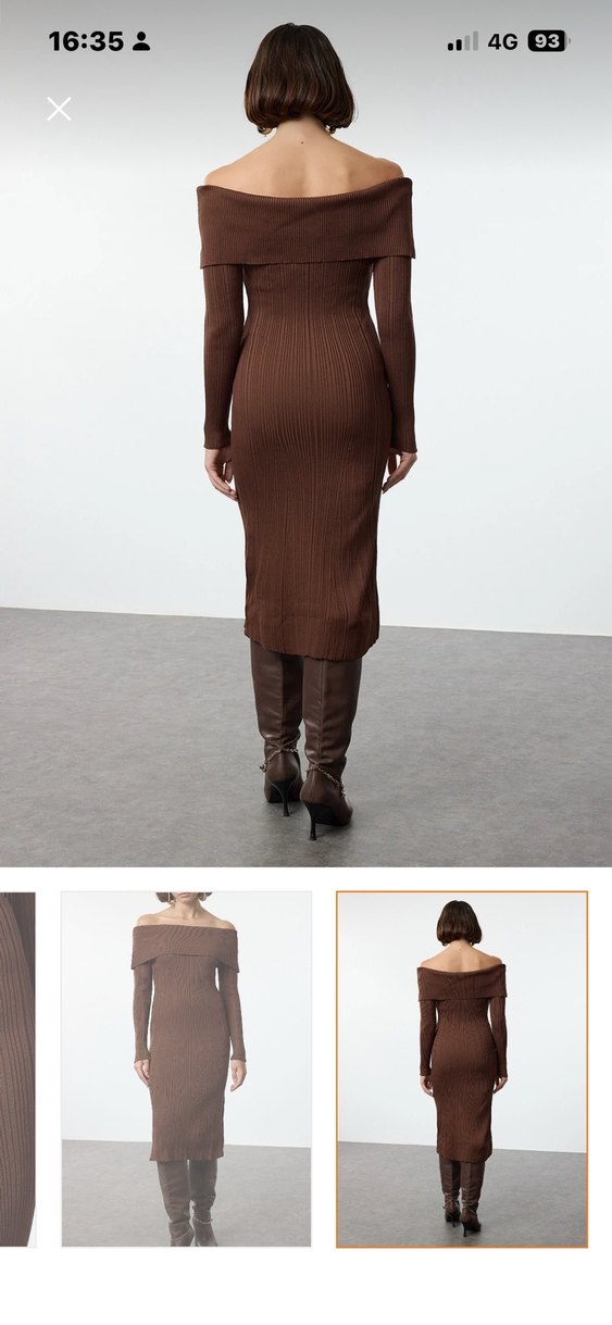 Kadın Kahverengi Uzun Kollu Kalem Elbise - Görsel 2