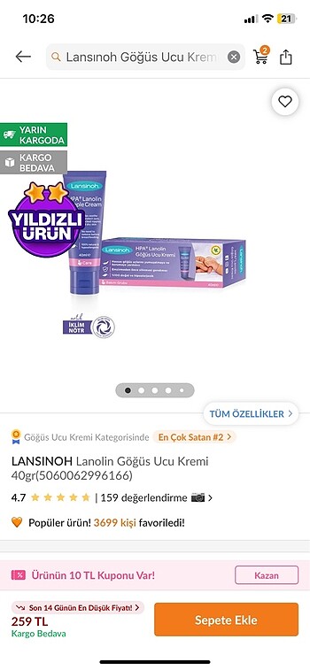 Beden Lansinoh göğüs ucu kremi