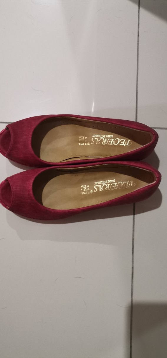 Bordo Süet Dolgu Topuklu Kadın Babet - Görsel 2