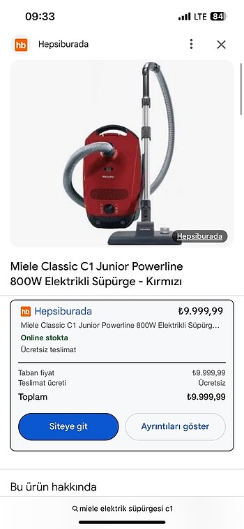 Alman Miele elektrikli süpürge c1 serisi