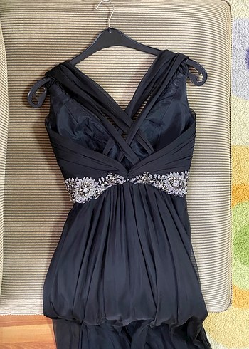 Roman marka V Yaka Siyah Uzun Abiye Elbise - Görsel 3