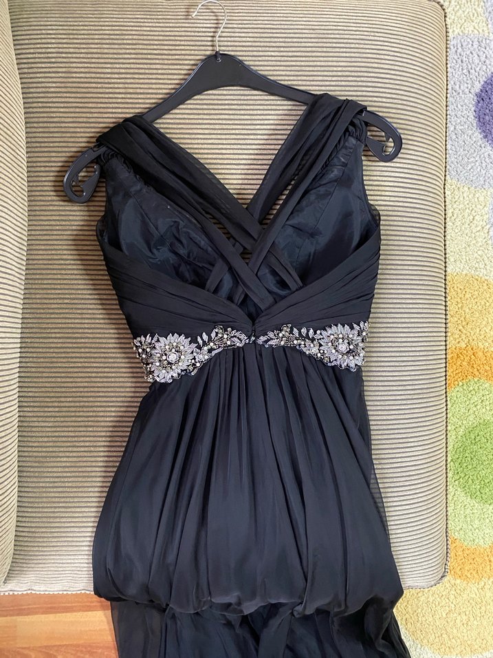 Roman marka V Yaka Siyah Uzun Abiye Elbise - Görsel 3