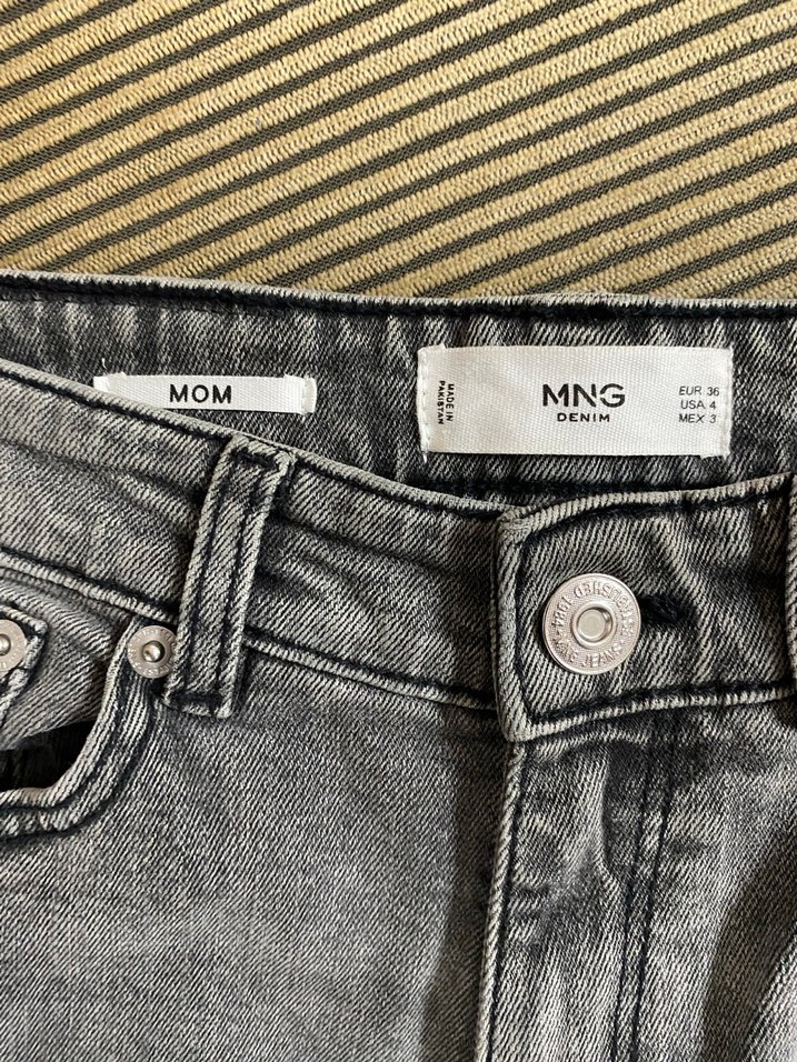 Mango Gri Mom Fit Kadın Denim Pantolon - Görsel 5