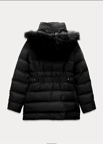 Zara kapüşonlu siyah uzun şişme mont - Görsel 2