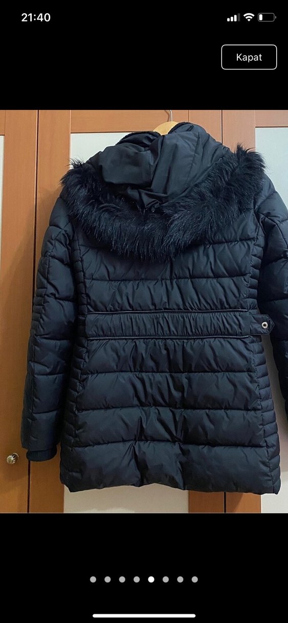 Zara kapüşonlu siyah uzun şişme mont - Görsel 5