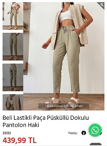 Beli lastikli püskül detay haki pantolon