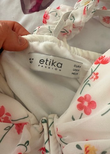 Çiçek Desenli Fırfırlı Beyaz Midi Elbise - Görsel 7