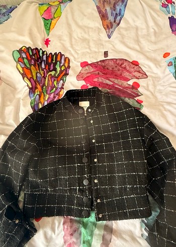 Düğmeli Siyah Kareli Kadın Ceket - Görsel 2