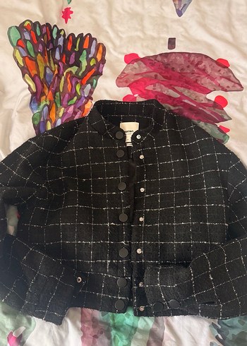 Düğmeli Siyah Kareli Kadın Ceket - Görsel 3