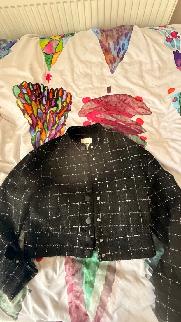 Düğmeli Siyah Kareli Kadın Ceket - Görsel 2