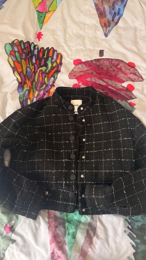 Düğmeli Siyah Kareli Kadın Ceket - Görsel 3