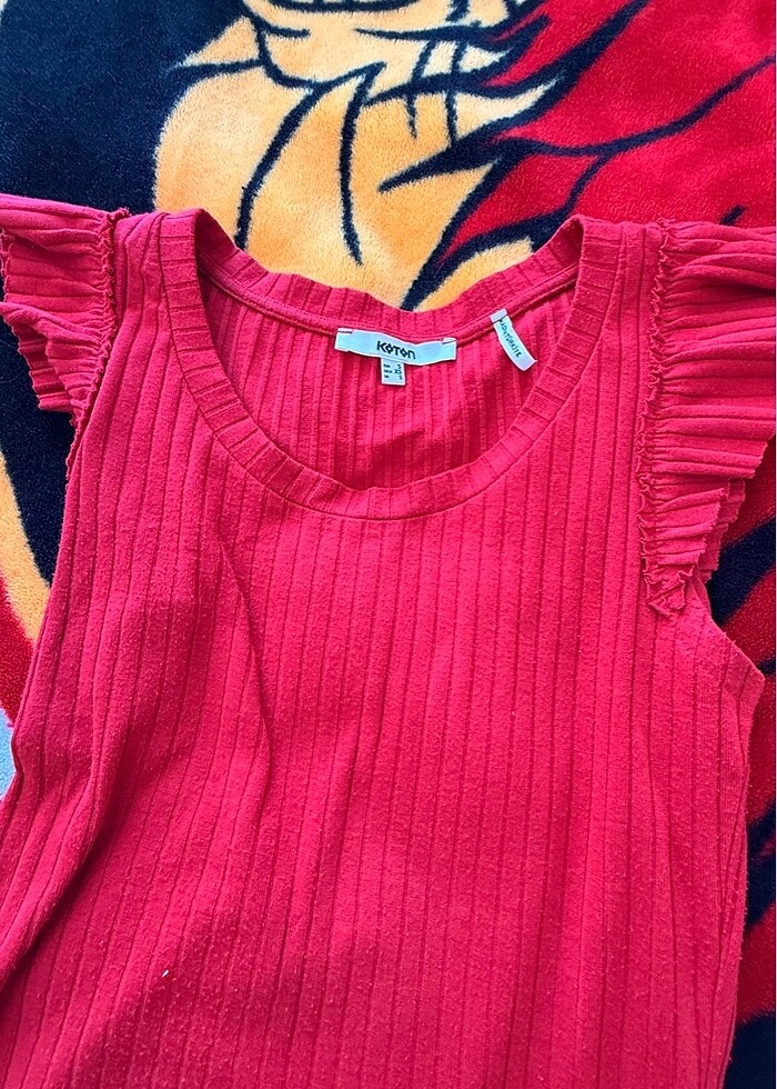 Koton kırmızı fırfırlı sıfır kol body - Görsel 3