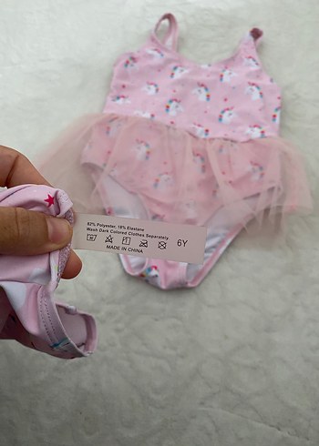 Diğer Kız Çocuk Pembe Unicorn Desenli Mayo ve Bone