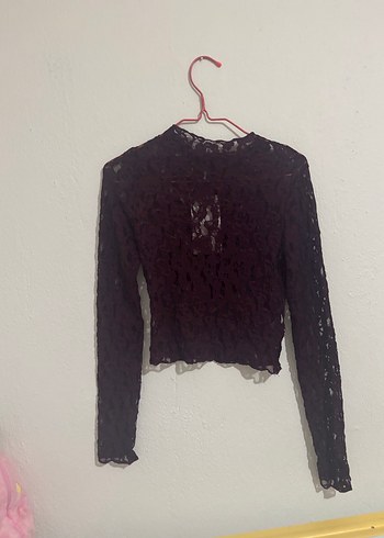 mürdüm Dantel Detaylı Uzun Kollu bluz