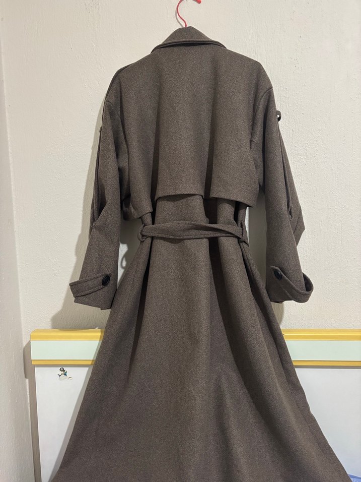 Kadın Kahverengi Uzun Kaban - Görsel 3