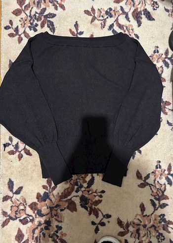 Kahverengi Pamuklu Kayık Yaka Kadın Triko - Görsel 2