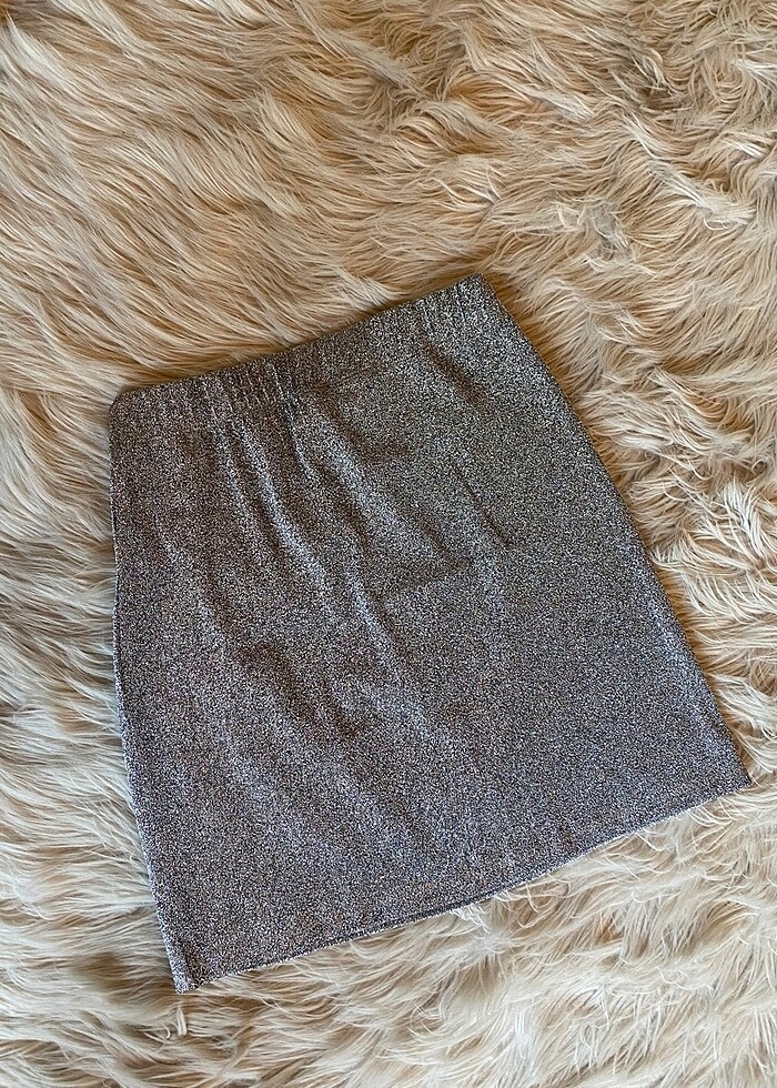 Simli kumaş mini etek - Görsel 4