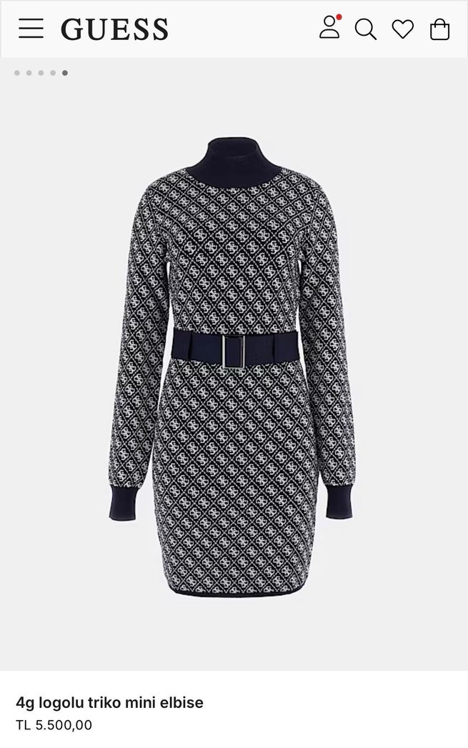 Guess Kadın Lacivert Desenli Kemerli Triko Elbise - Görsel 3