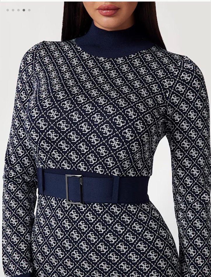 Guess Kadın Lacivert Desenli Kemerli Triko Elbise - Görsel 2