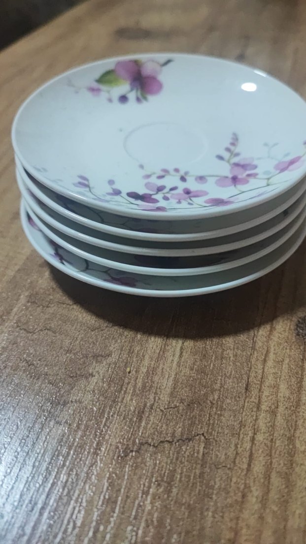 6 lı Mor Çiçekli Bohem Seramik Tabak - Görsel 2