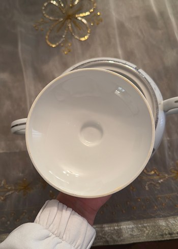 Gri Detaylı Beyaz Porselen Şekerlik - Görsel 3