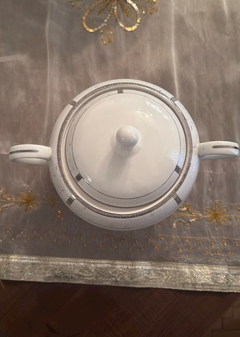 Gri Detaylı Beyaz Porselen Şekerlik - Görsel 6