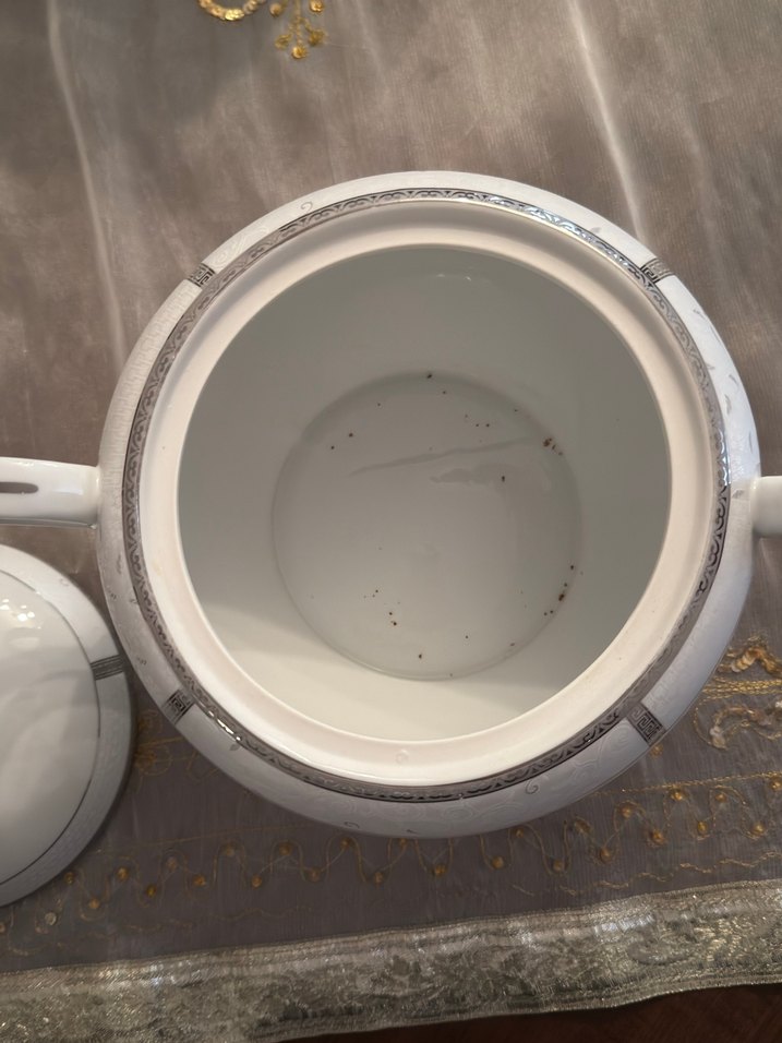 Gri Detaylı Beyaz Porselen Şekerlik - Görsel 5