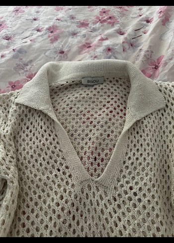 Bohem V Yaka Beyaz Uzun Örgü Elbise - Görsel 3